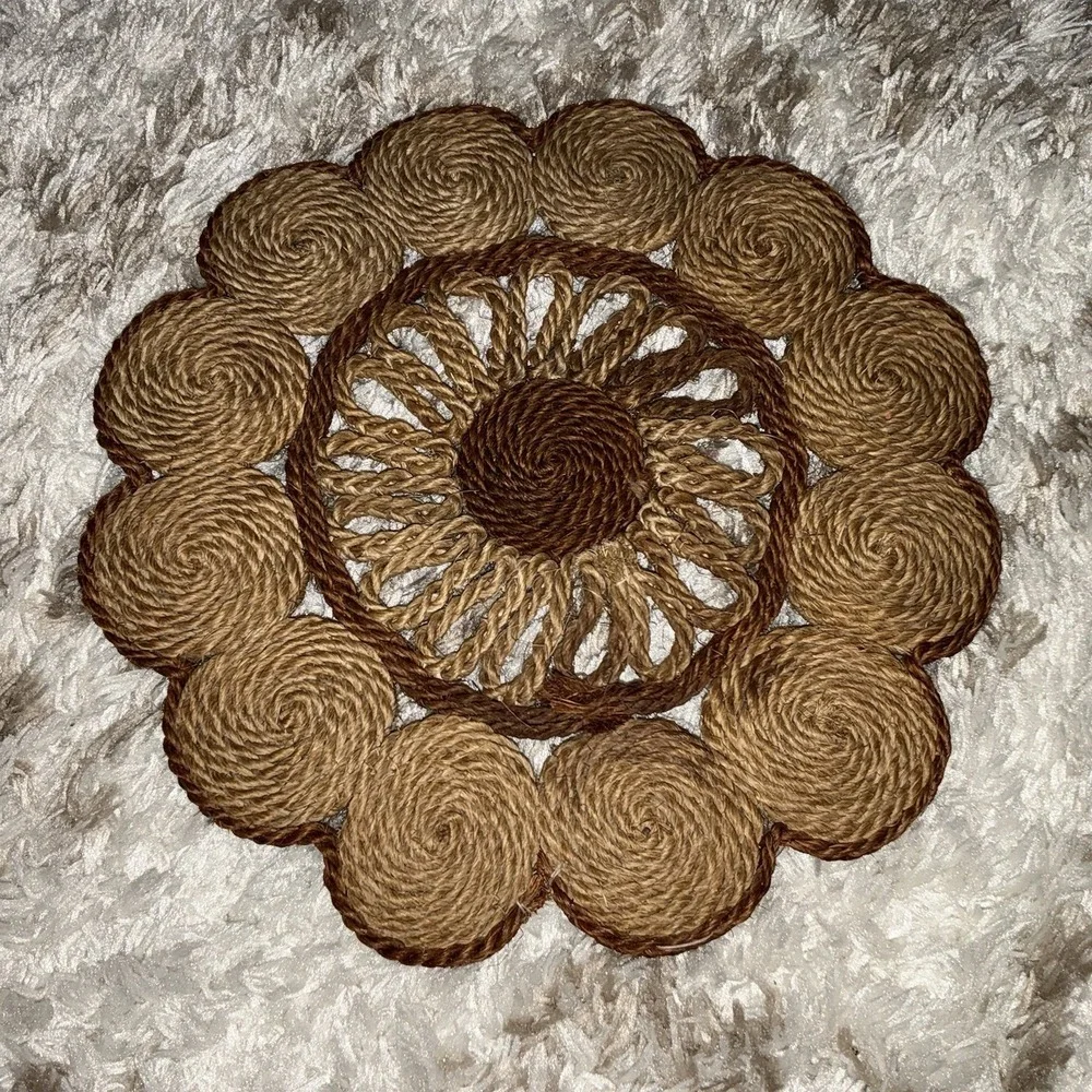 Raffia‎ Trivet 70s MCM Cottagecore Wicker Straw Hot Pads Boho Mid Century Decor